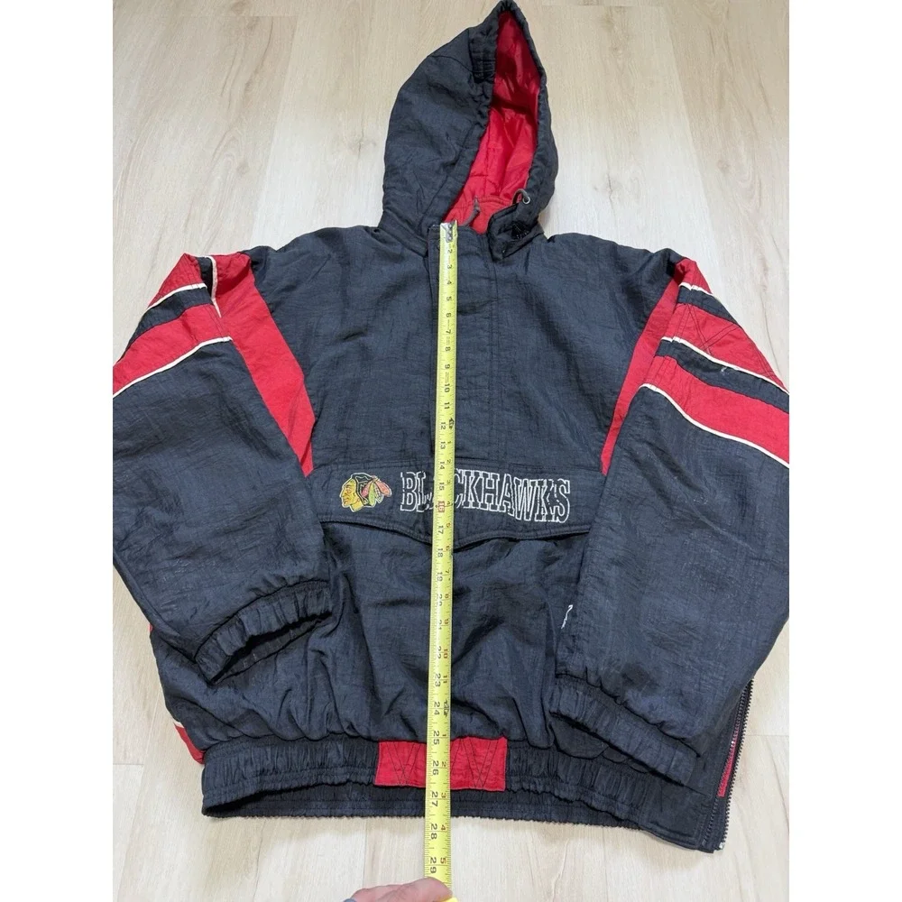 Vintage 90s Chicago Blackhawks NHL Embroidered Half Zip Hooded Jacket Men's XL